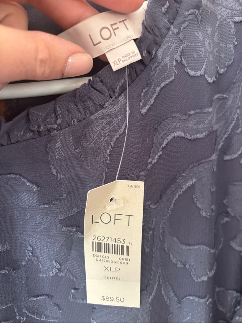 LOFT Charcoal Grey Floral Jacquard Midi Dress with Cap Sleeves - Picture 2 of 4
